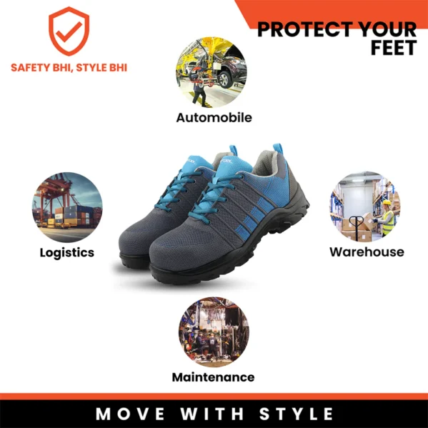 FUEL Aqua Composite Toe Safety Shoes for Men – 200J Rated, Knitted Upper, PU Sole, Lightweight Industrial Work Shoes (Blue) - Image 6
