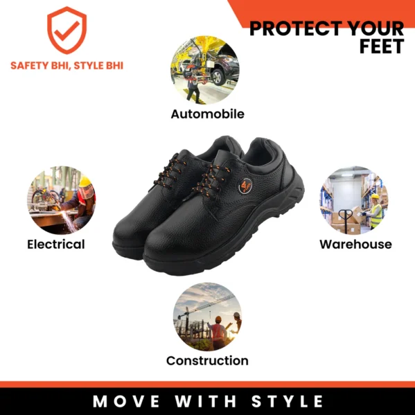 Fuel Arsenal LC Genuine Leather Safety Shoes for Men's Steel Toe Cap With Single Density PVC Sole (Black) - Image 3