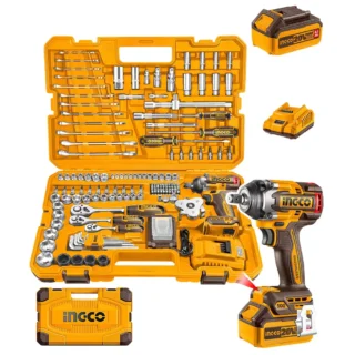 Ingco 152 Pcs Cordless Impact Wrench Tool Set 1/2 inch (12.7 mm) Square Drive and 500 Nm Fastening Torque, HKTHP31521